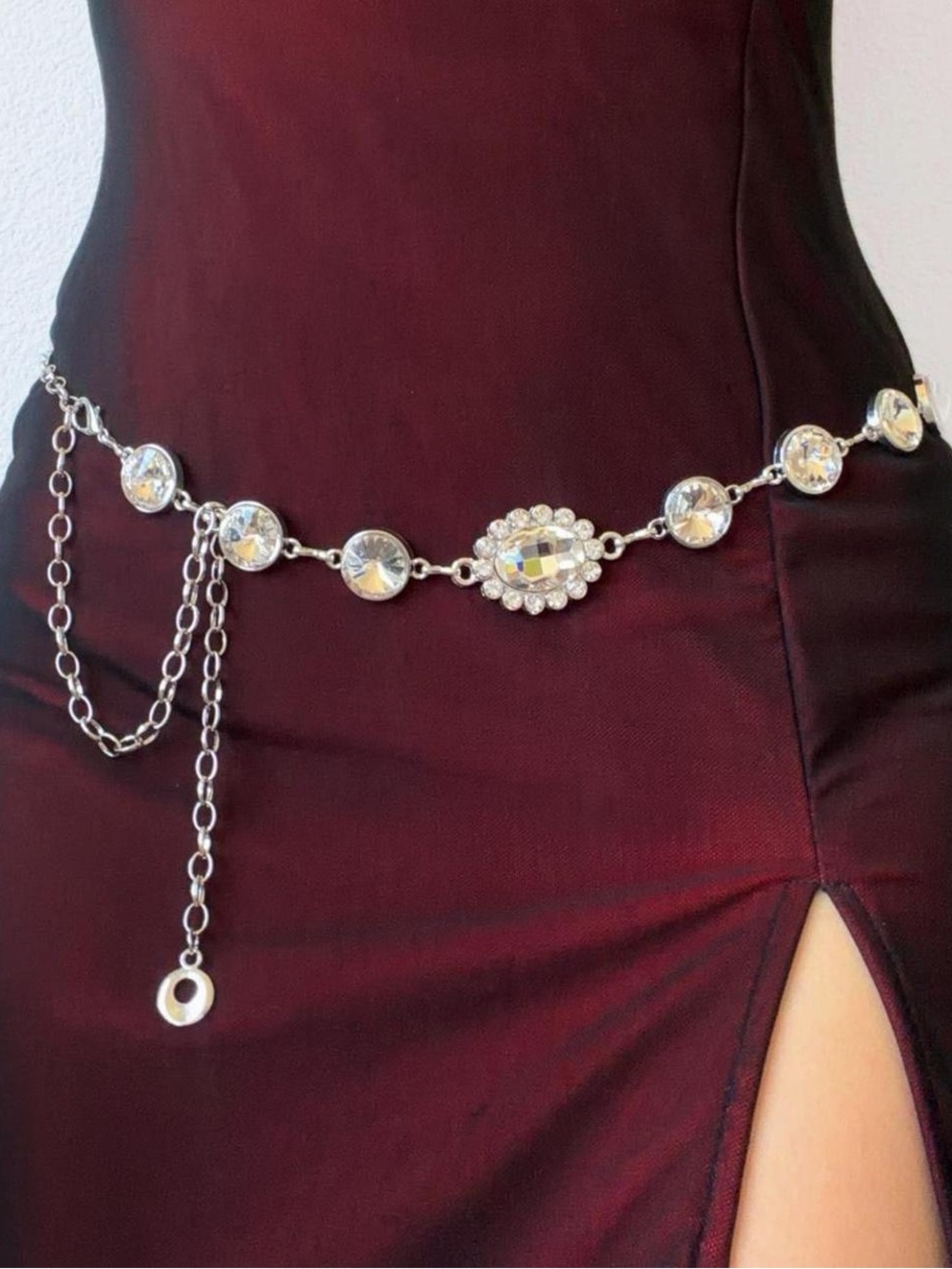 Silver bohemian diamond rhinestone retro western metal waist body chain belt